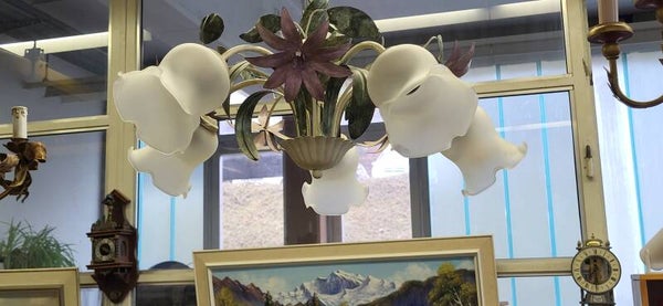 Vintage Blumenkronleuchter mit Opalglas