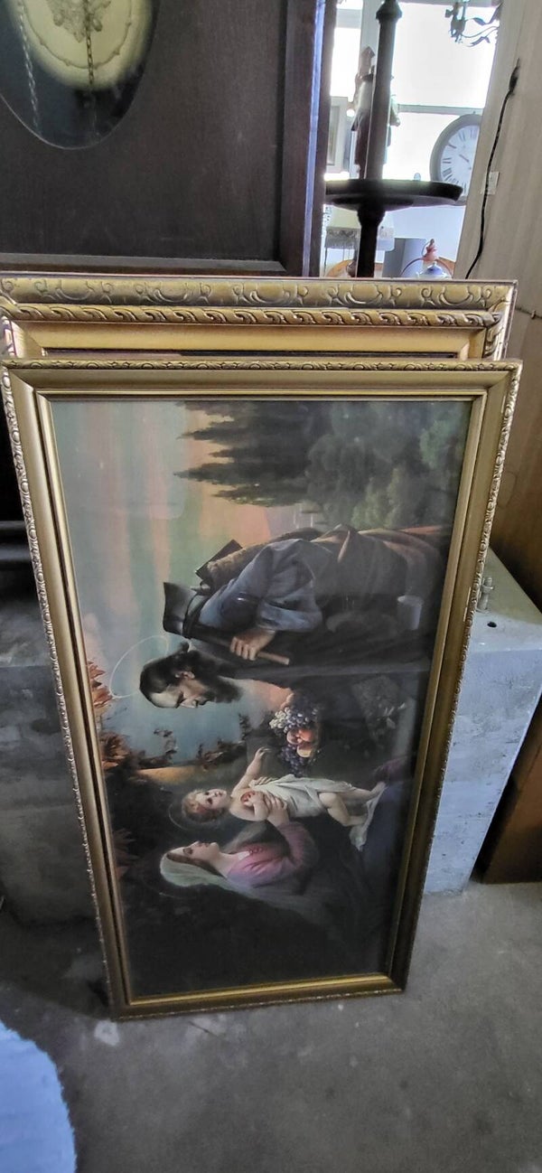 3 grosse religiöse Bilder mit alten Zierrahmen – Heilige Familie / Jesus / Hirte 100-120cm breit
