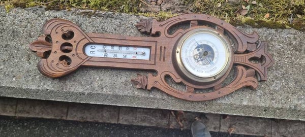 Antikes Wandbarometer mit Thermometer – Jugendstil/Historismus – Holz – Wetterstation