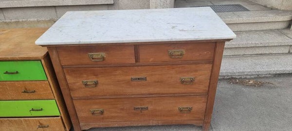 Antike Holzkommode mit echter Marmorplatte – Vintage