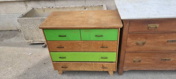 Vintage Holzkommode mit grünen Schubladen – Retro / Shabby Chic