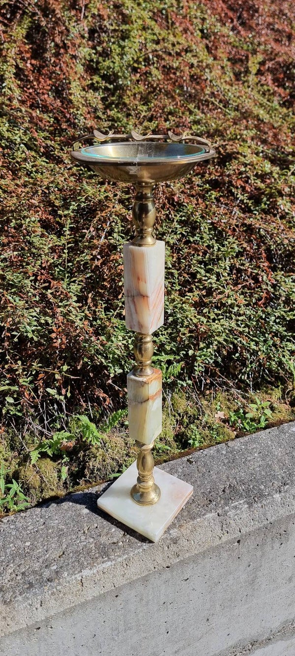„Vintage Standaschenbecher aus Onyx & Messing – 58 cm – Mid Century“