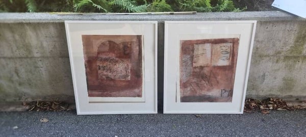 2er-Set grosse abstrakte Bilder in weissen Rahmen – ca. 85 × 100 cm