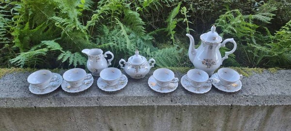 Vintage Bavaria Porzellan Kaffeeservice – Golddekor – 6 Personen, 15-teilig