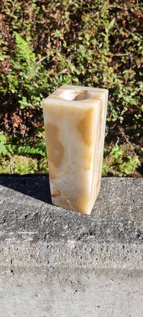 Vintage Onyx-Marmor Kerzenhalter / Leuchter – massiv – ca. 22 cm