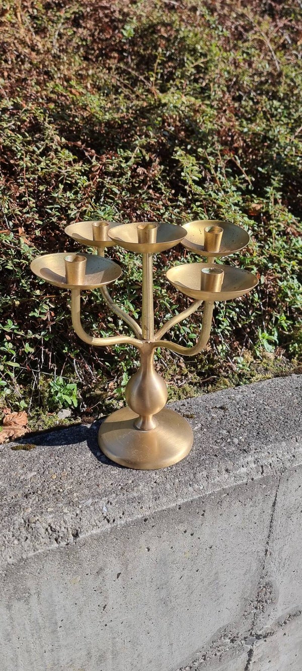 Vintage 5-armiger Kerzenleuchter / Kandelaber – Messing – ca. 33 cm