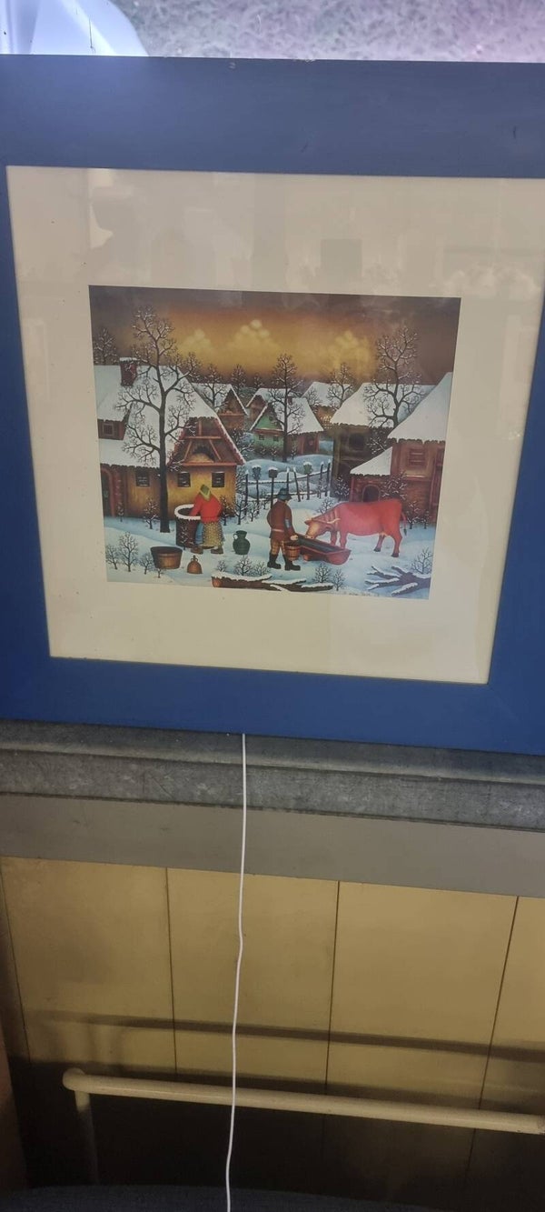 2 gerahmte Kunstdrucke – Naive Malerei – Ländliche Szenen – je 65 × 65