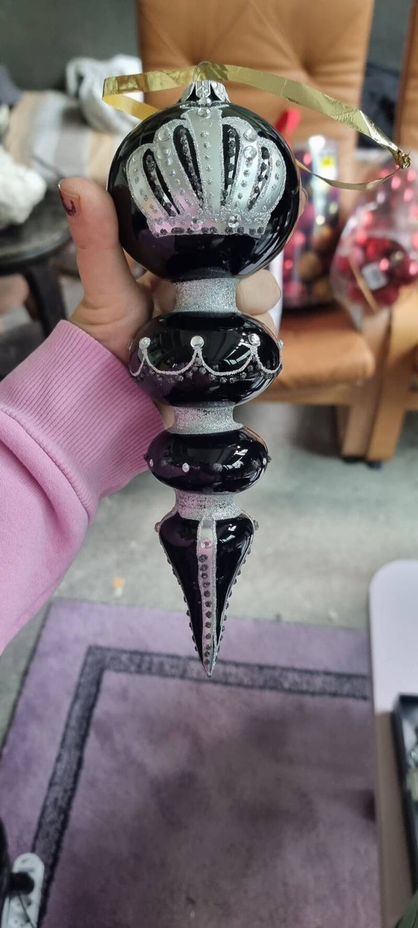 XXL Weihnachtsanhänger Schwarz-Silber mit Krone