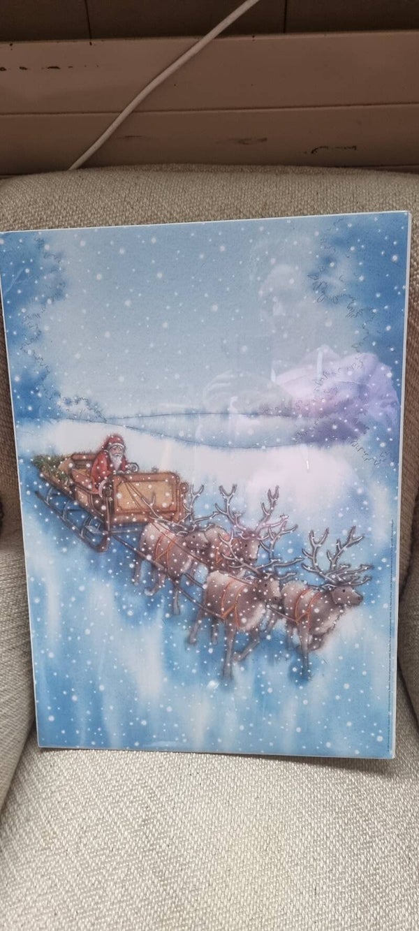 Weihnachts-Wandbild mit Weihnachtsmann & Rentieren