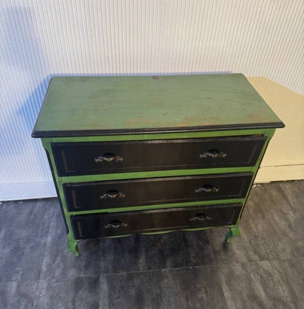 Vintage Kommode im Landhausstil – Schwarz/Grün – 3 Schubladen