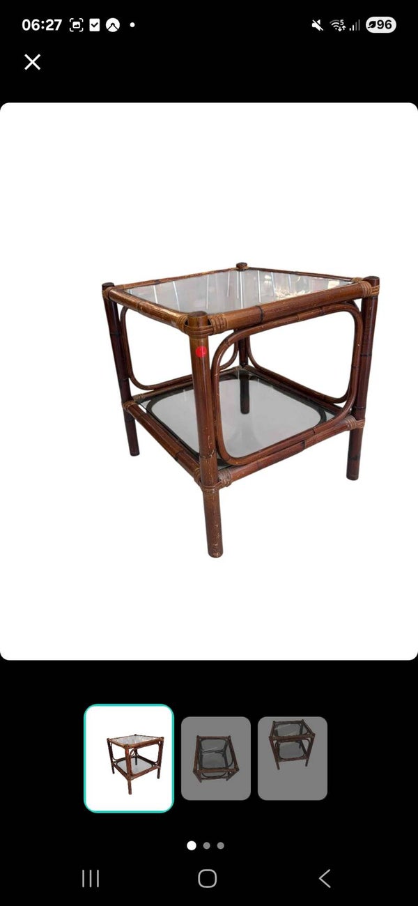 Vintage Rattan-Beistelltisch mit Glasplatten