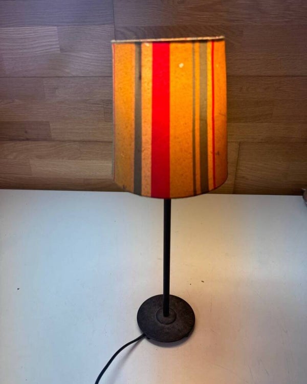 Vintage Tischlampe 70er Jahre | Original Stoffschirm gestreift | Retro Nachttischlampe