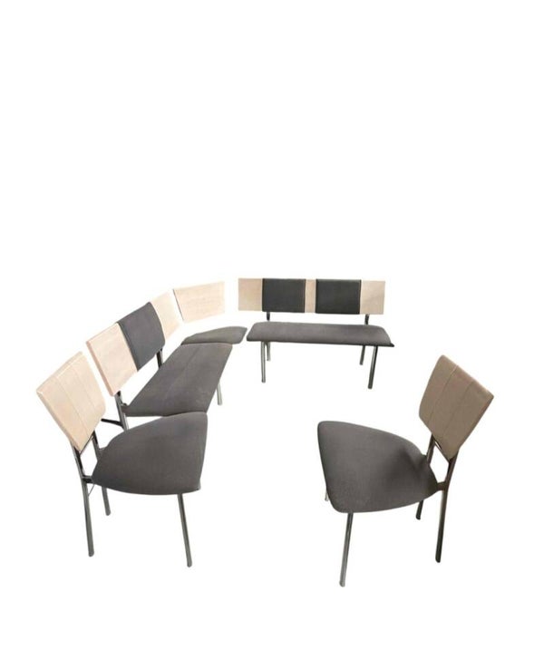 Esszimmer-Set mit 2 Bänken & 2 Stühlen – Holz, Metall & Polster