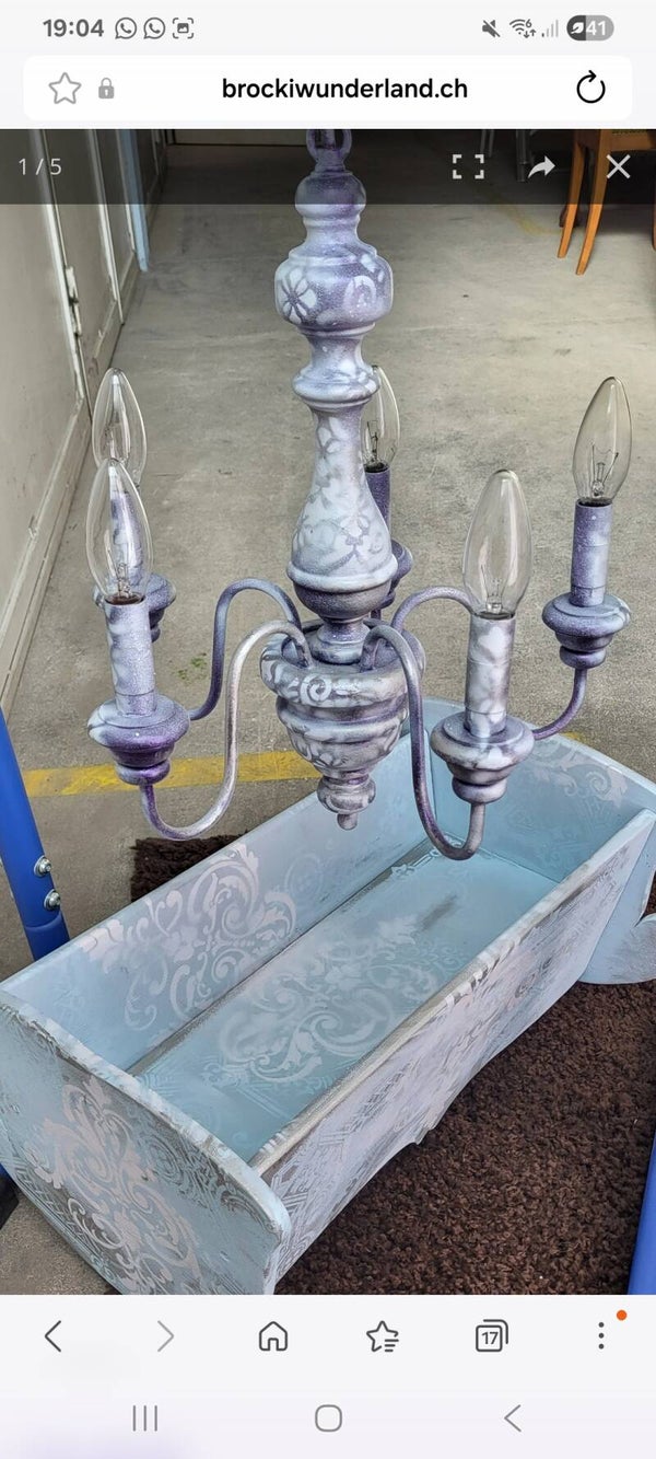 Vintage Kronleuchter 5-armig – Silber/Lila