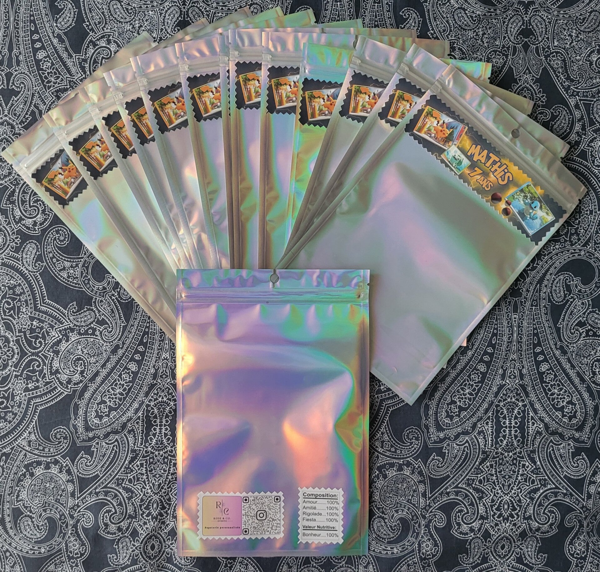 Sachet de bonbons VIDE. Transparent holographique, Personnalisé