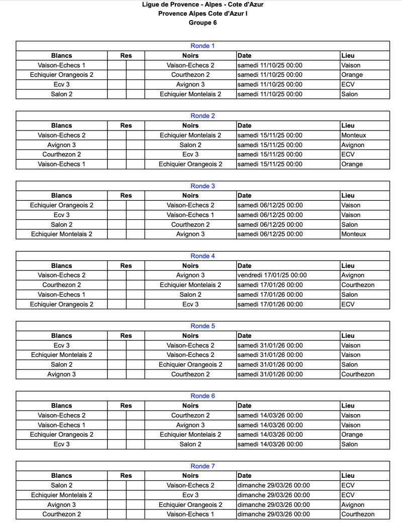 calendrier interclubs N5