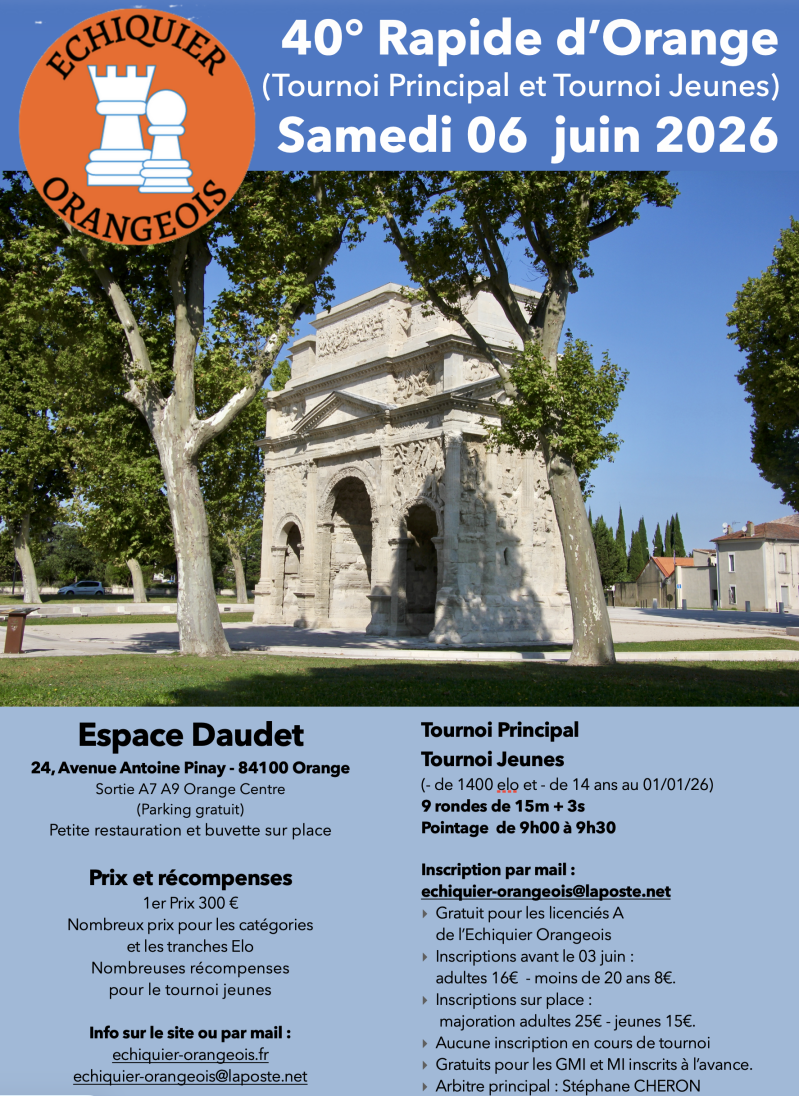 Affiche tournoi échecs rapide d'Orange 