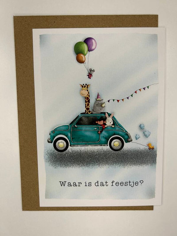 Postkaart - Waar is dat feestje?