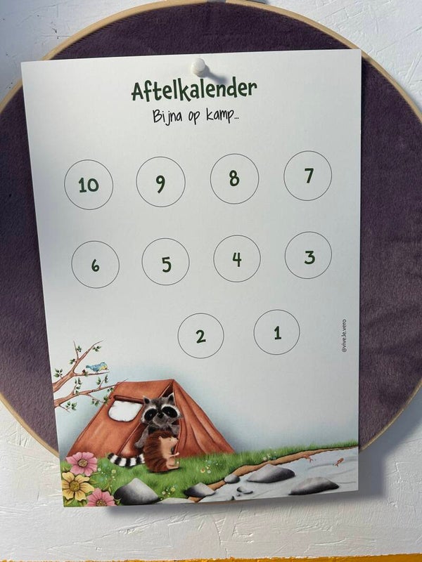🏕️ Aftelkalender Kamp – A4 aftelkalender kinderen met kampthema
