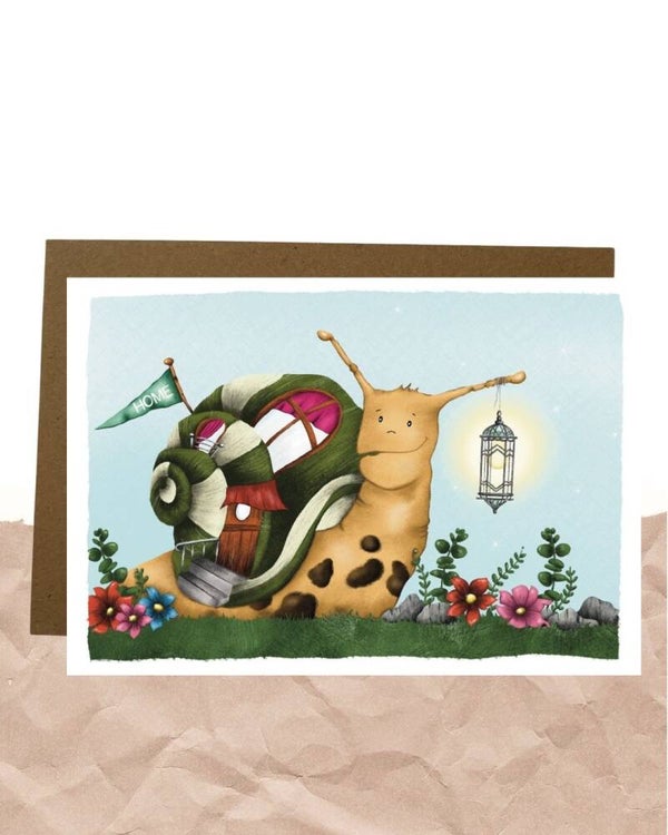 Postkaart - Home is where the snail is