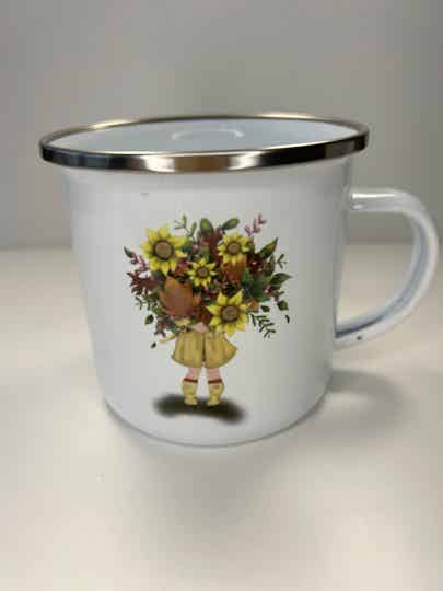 Emaille mok - Bloemenmeisje Herfst