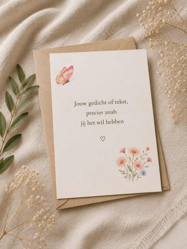 Een eigen gedicht of tekst op een blanco kaart gedrukt