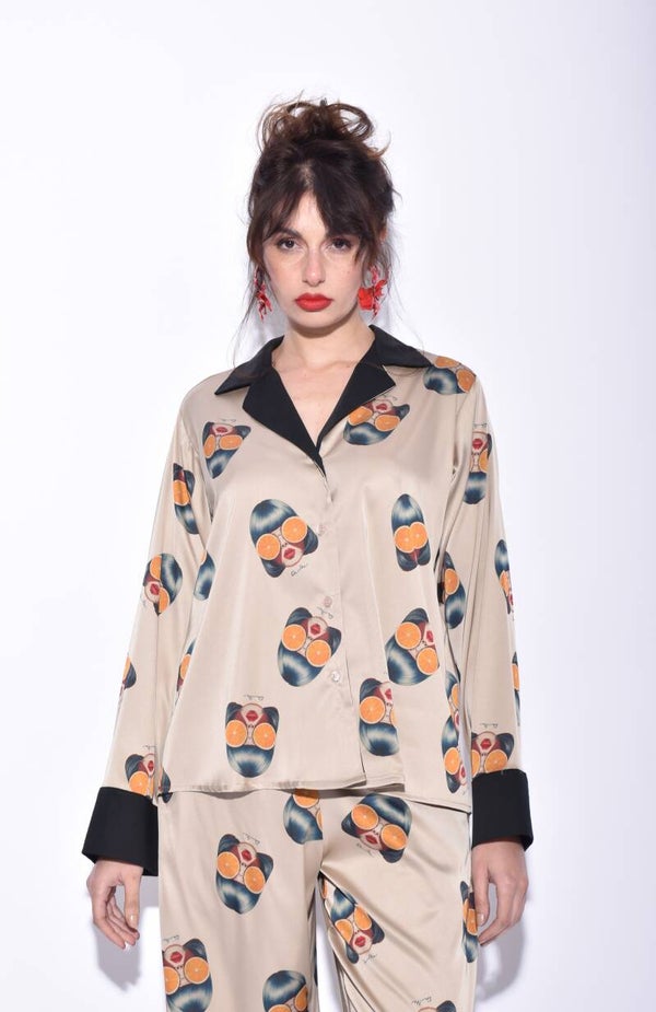 woman pyjama saten shirt