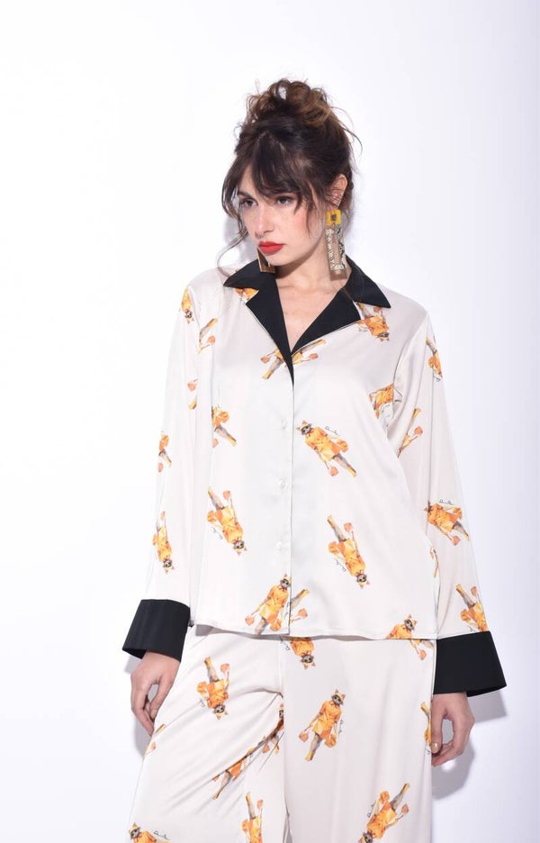 cat pyjama saten shirt