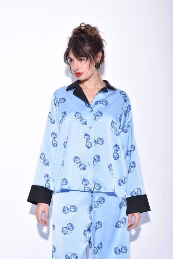 glasses pyjama saten shirt