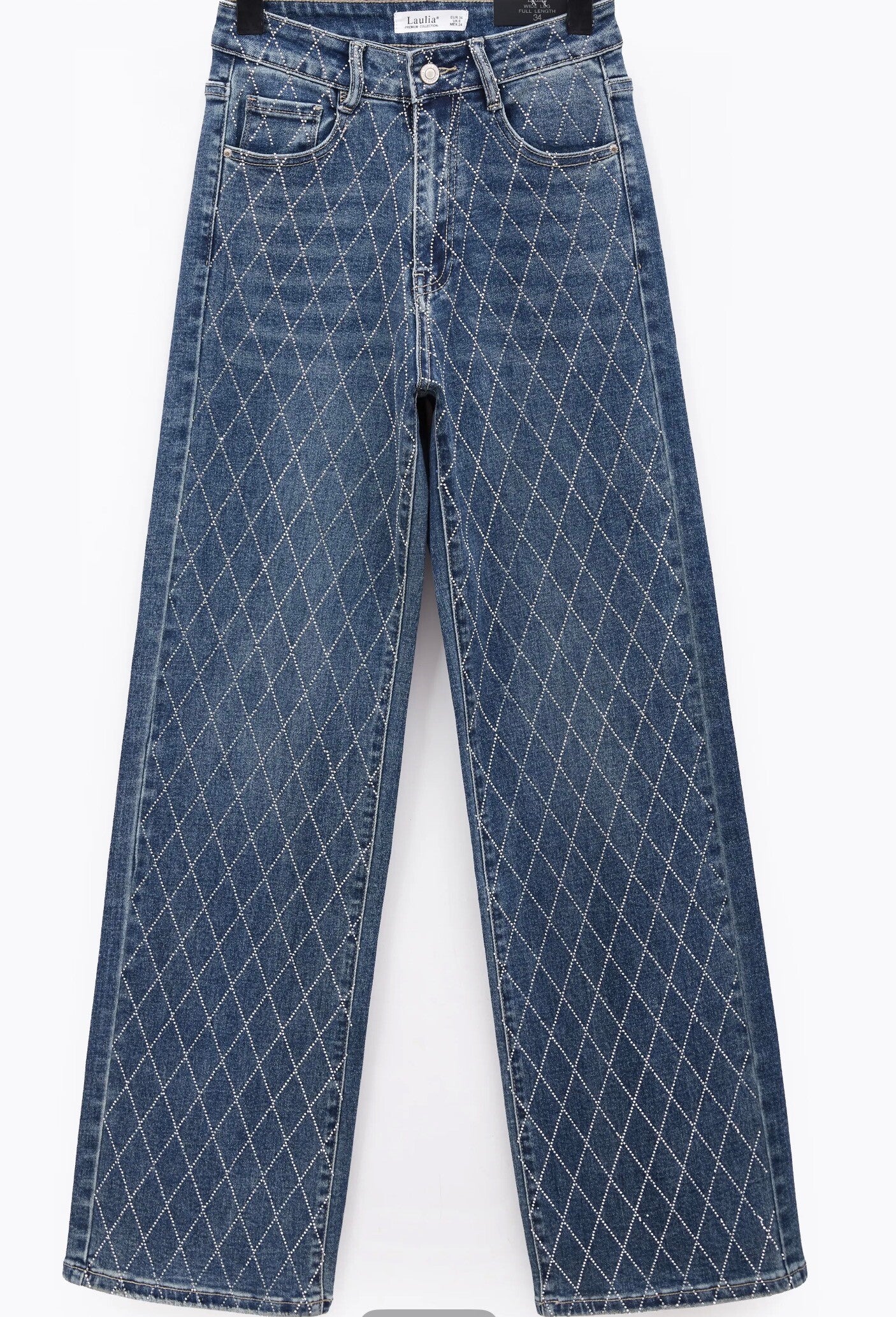 De 'Diamond Quilt' Wide Leg Jeans