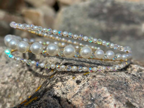 Kensi - 3 Row Pearl and Crystal Tiara