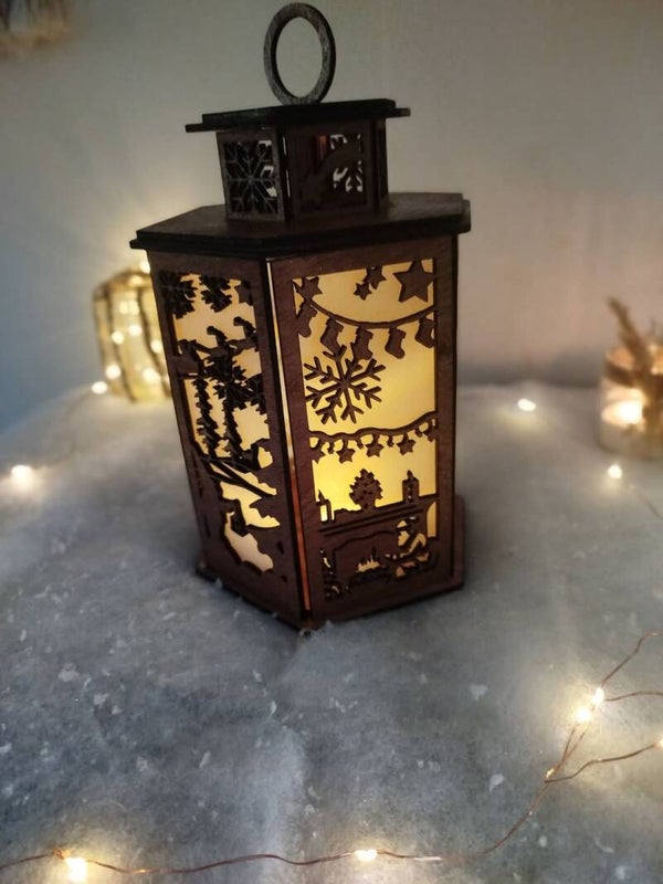 ✨Lanterne de Noël en bois découpé – Ambiance féerique✨