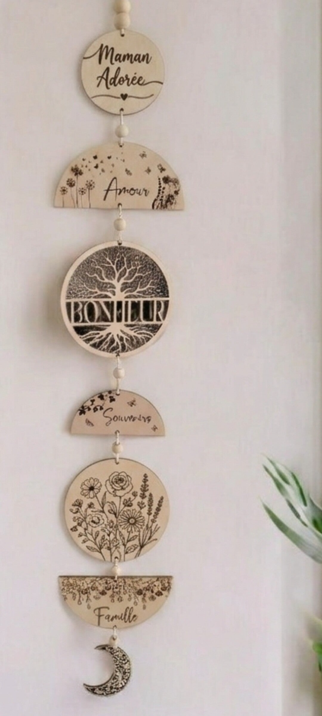 Guirlande murale bois personnalisée – Mots modifiables – Cadeau fête des mères, mamie ou maman – Mystik Créa