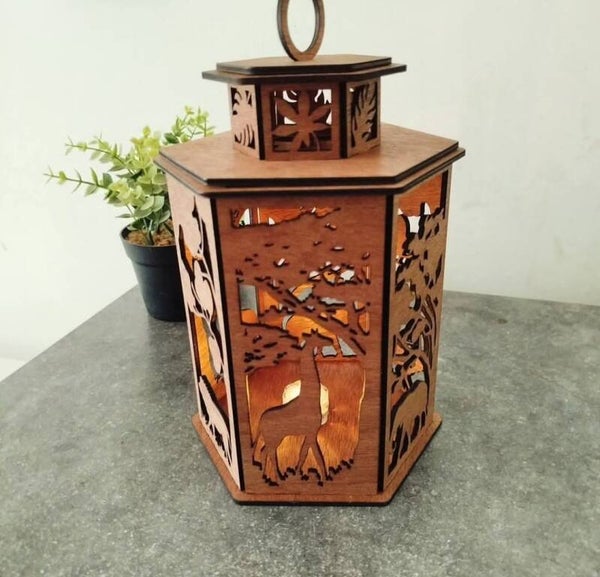 ✨ Lanterne Safari en bois – Ambiance chaleureuse & mystique✨