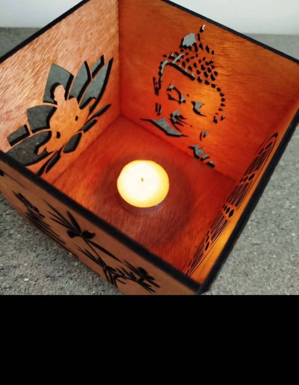 Photophore en bois - Design Bouddha & Fleur de Vie - Décoration zen et apaisante