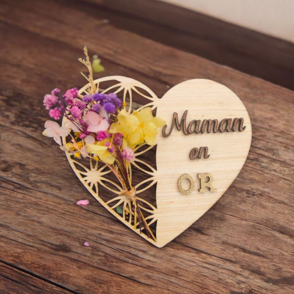 ✨Magnet cœur “Maman en Or” avec fleurs séchées✨