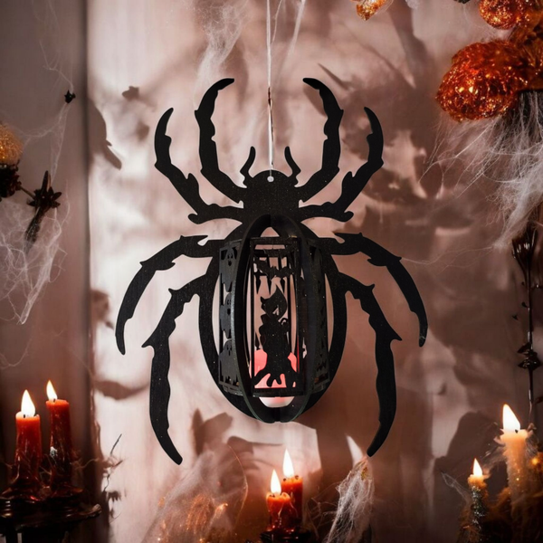 Lampe araignée noire mystique 🕷️ avec bougie LED – Déco Halloween & maison gothique