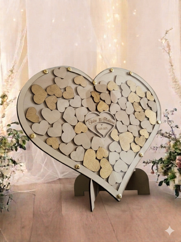 Livre d'Or Mariage Cœur en Bois Personnalisé à Remplir – Gravure Laser