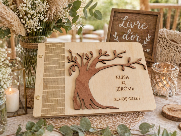 Livre d'Or Mariage en Bois Gravé – Arbre