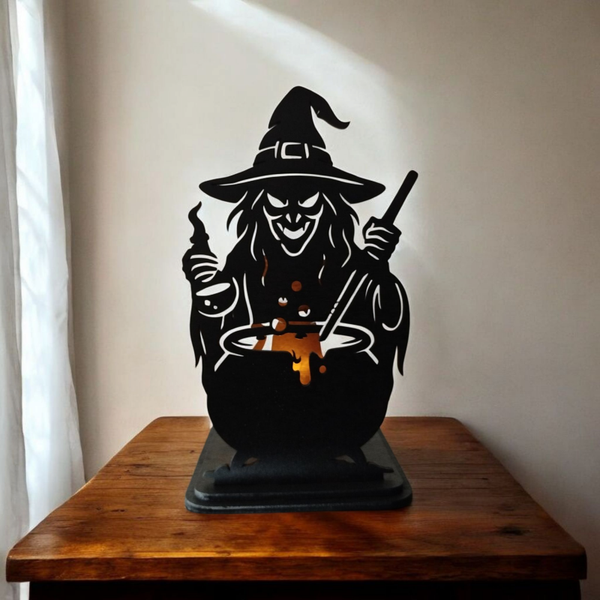 🖤 Porte-Bougie Sorcière & Chaudron – Ombres Mystiques de Chat 🕯️