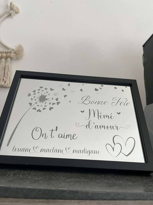 Miroir Lumineux Gravé Personnalisé - Bonne Fête Mamie avec Éclairage LED Multicolore