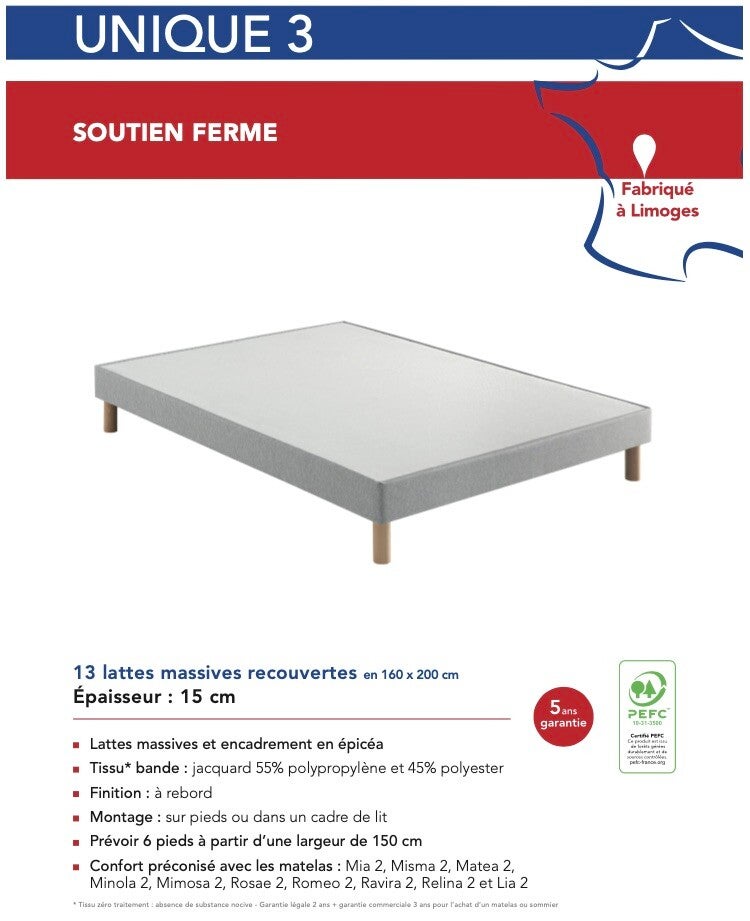 Sommier UNIQUE 3 + pieds