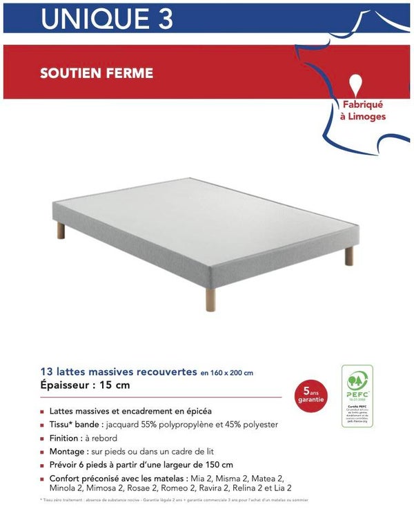 Sommier UNIQUE 3 + pieds