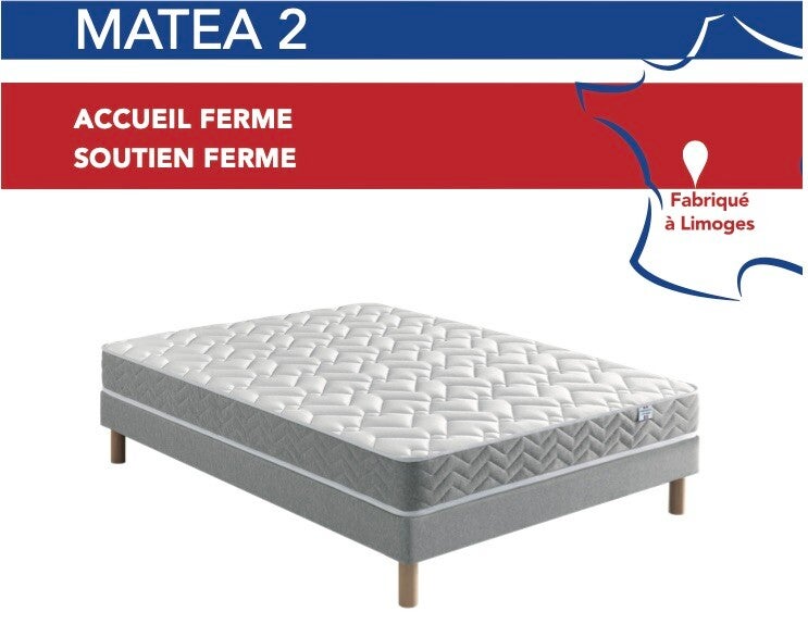 Ensemble literie : Matelas MATEA 2 + sommier + pieds + livraison avec installation
