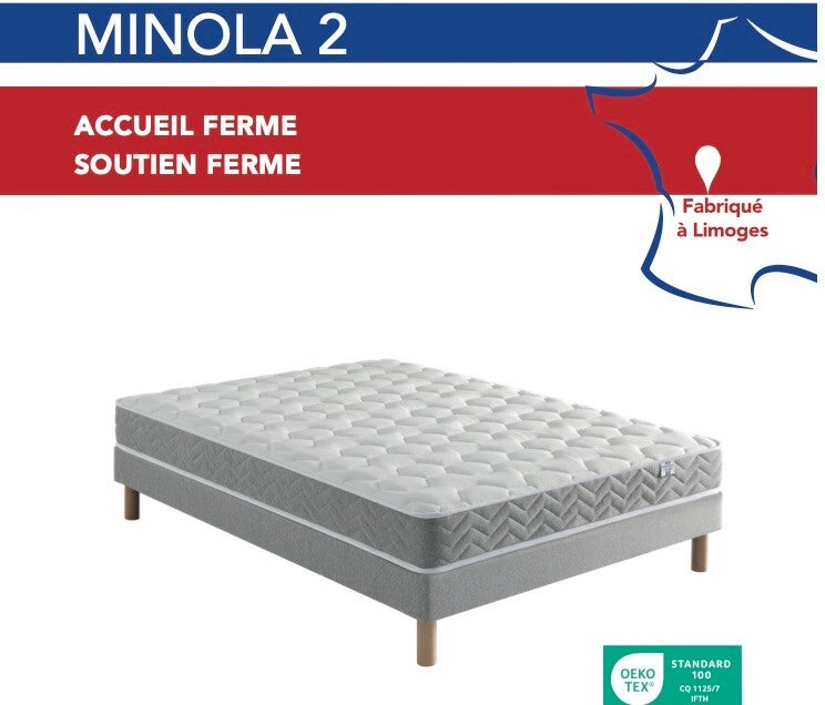 Ensemble literie : Matelas MINOLA 2 + sommier + pieds + livraison avec installation