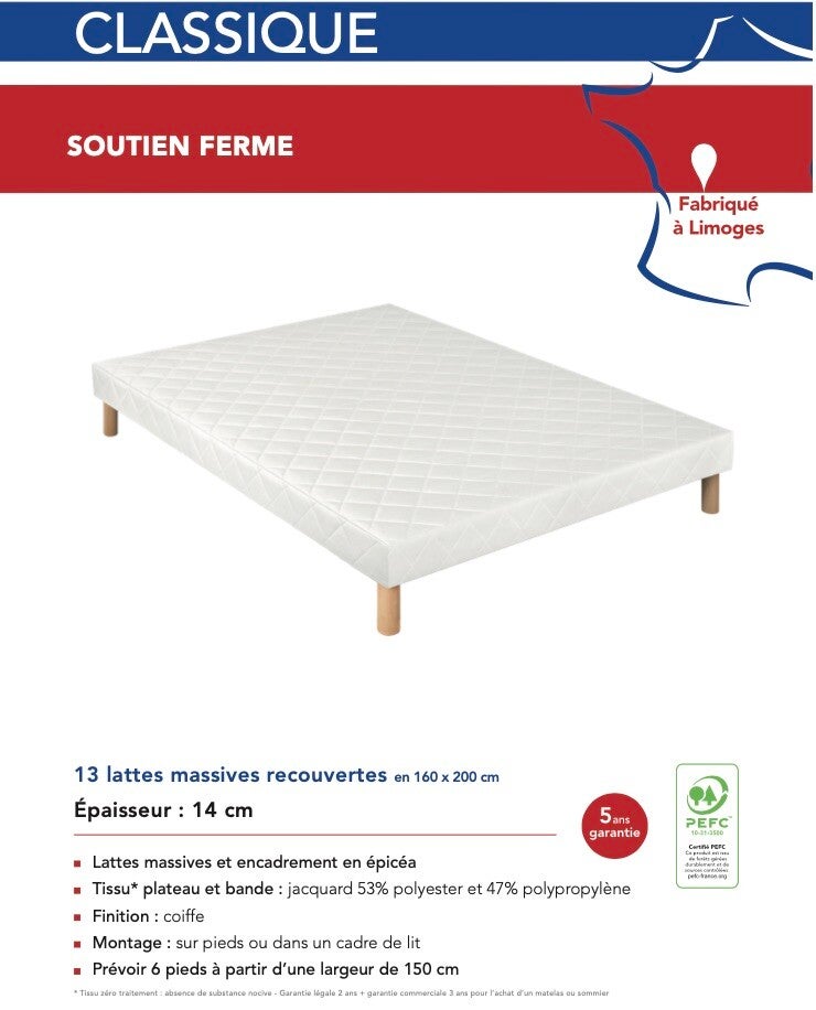 Sommier CLASSIQUE + pieds