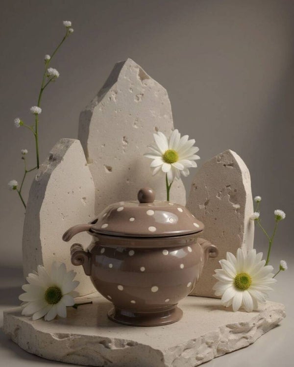 Keramik Suppentopf inkl. Deckel mit Schöpfkelle 2,8L. Küchenrollenhalter aus Keramik Höhe ca. 27cm