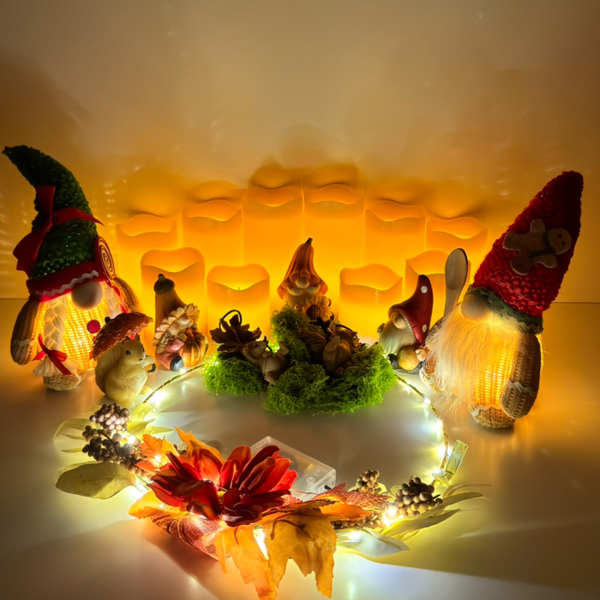 Herbstdeko 20er Set Deko-Ring,LED Kerzen,LED-Eichhörnchen,Herbst-Wichtel