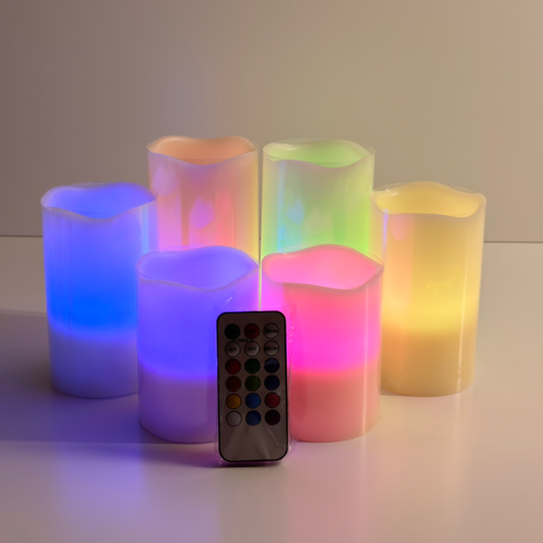 6er Set Echtwachskerzen RGB/LED Kerzen mit Fernbedienung Und Timer