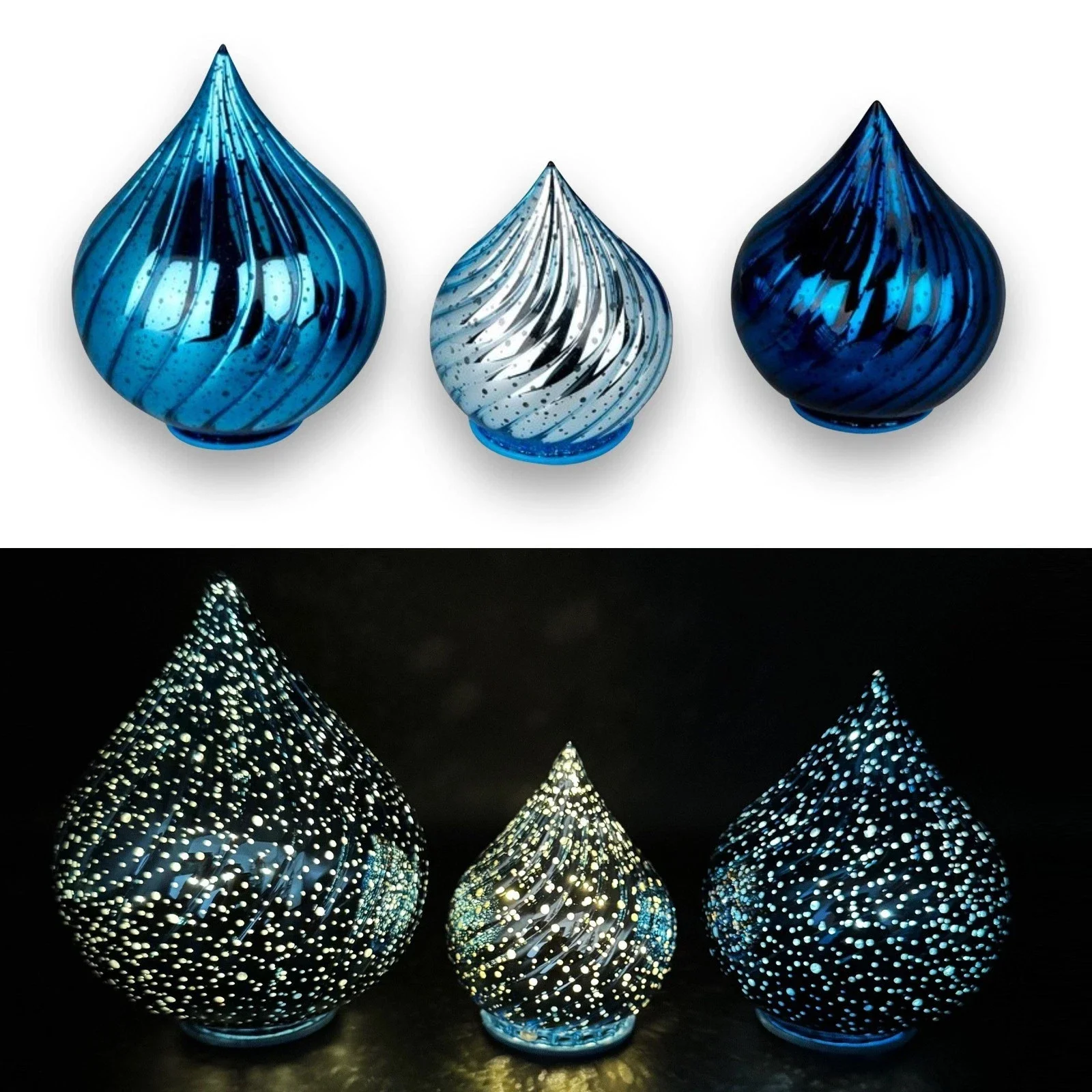 3 x LED Glastropfen Set Glaskugeln mit Timer